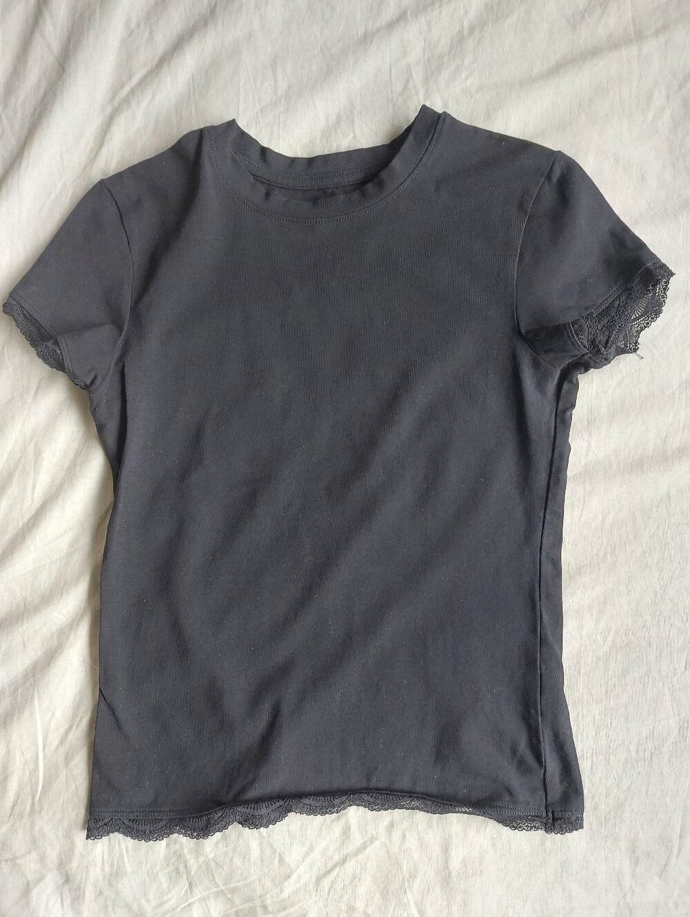 Twik Cotton Black Lace-Trim Short Sleeve Tee